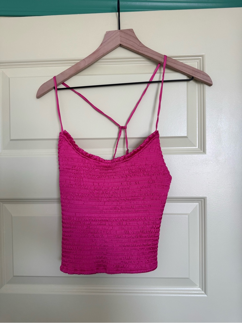 Free People Hot Pink Smocked Spaghetti-Strap Tank